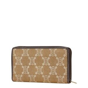 Celine leather Macadam zip round wallet beige long brown